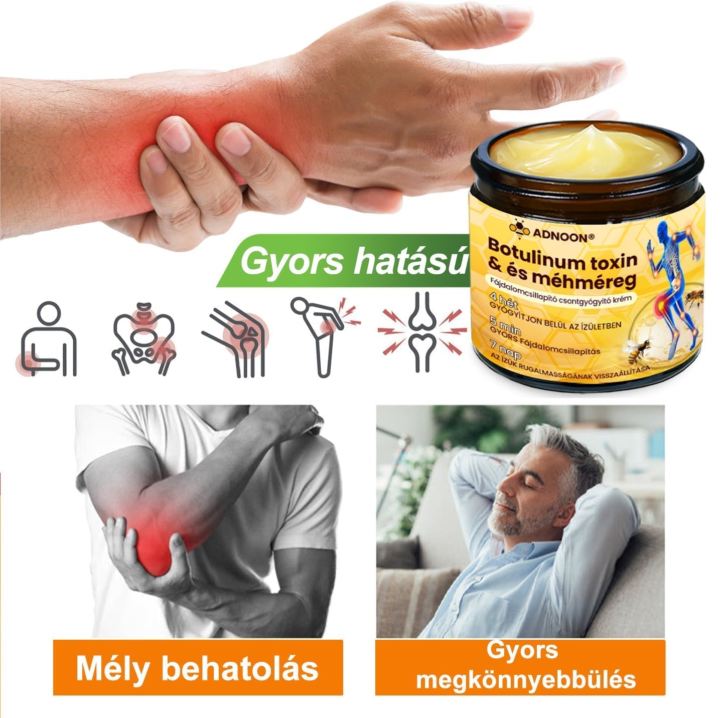 💧🐝ADNOON® Botulinum Toxin & Méhméreg Fájdalomcsillapító Csontgyógyító Krém👨‍⚕️A Magyar Ortopéd Társaság (MOT) Által Jóváhagyva